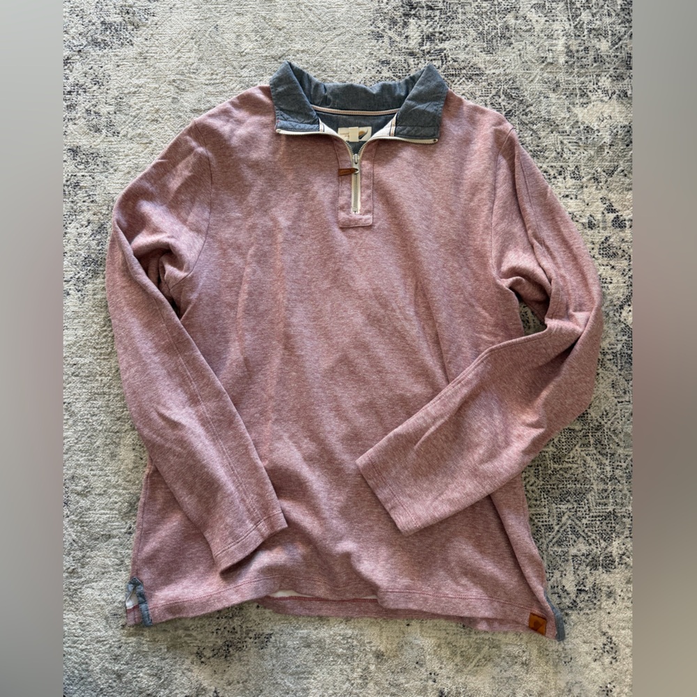 Men's Zip Up Sweater - Heathered Pink/Red and Gray